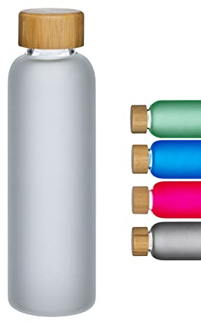 Artexia Botella de cristal de 500 ml, la botella de cristal es ecológica con tapón de rosca de bambú, esta botella de cristal es ideal para la oficina, el yoga, el fitness (blanco)