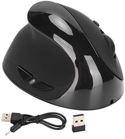 Vertikale Maus für Linkshänder, 2,4 G Kabellose, Einstellbare DPI, Wiederaufladbare Kabellose Maus mit USB-Adapter für PC, Laptops (Schwarz)