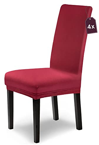 Scheffler Home Stuhlhussen Leni Vellina Bordeaux 4er Set Baumwolle-Touch – Elastische und waschbare Stuhlbezüge Hussen für Freischwinger und Esszimmerstühle – Öko-Tex Zertifiziert
