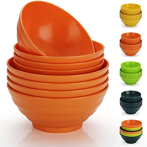 Evanda Plastic Bowls Set of 8 Pieces, 2 Sizes 500/1000ml Unbreakable Reusable Light Weight Bowl for Cereal, Noodle, Soup, Pasta, Ramen, Popcorn, Fruit, Salad and All Purpose