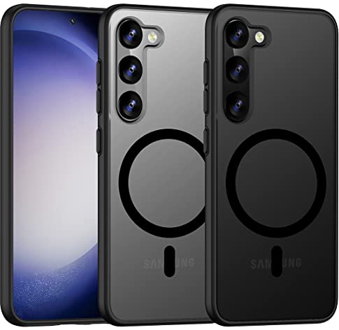 TIANNIUKE Magnetische Handyhülle für Samsung Galaxy S23 Hülle, Kompatibel mit MagSafe,Transluzente Matte Anti-Fingerabdruck, Stoßfeste Kratzfeste Schutzhülle für Samsung Galaxy S23 Case (Schwarz)