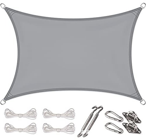CelinaSun Sonnensegel Set Befestigung V2A Basic PES Rechteck 4 x 6 m hellgrau Sonnenschutz wasserabweisend