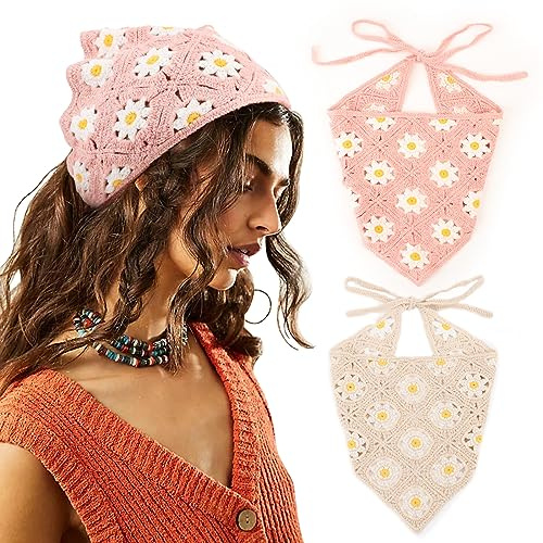 DRESHOW 2 Stück Damen Boho Stirnbänder Dreieck Kopftücher Bandanas Turban Krawatte Haarbänder Elastisches Haarschal für Damen und Mädchen