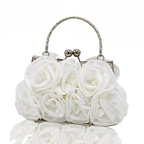 Abendtasche Damen Clutch Modische Und Süße Damen Handtasche Rose Bag Dinner Bag Brauttasche Brautjungferntasche Handtasche Umhängetasche Weiß