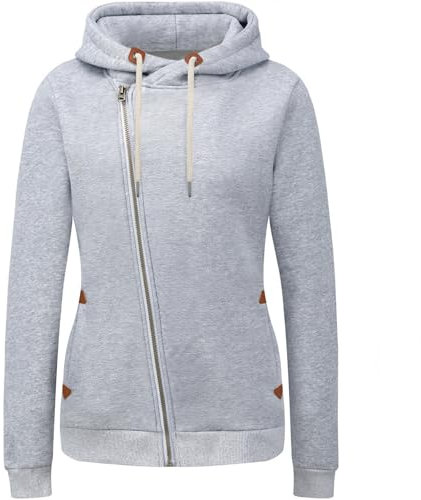 KEBORUILA Damen Sweatjacke Vicky Zip Hoodie Sweatjacke Kapuzenpullover Pullover mit Kapuze hellgrau M