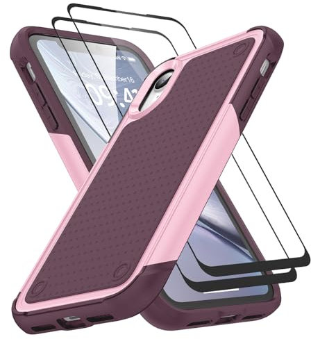 Jeylly Designed for iPhone XR Case, Military Grade Shockproof Protection Slim Silicone TPU+Hard PC Back Drop Protective Women Girls Boys Men iPhone XR Case, Red Pink