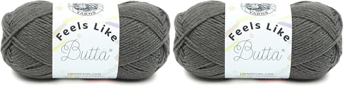 Lion Brand Yarn Company Feels Like Butta Yarn, Polyester, Charcoal, 17.78 x 6.35 x 6.35 cm (Pack of 2)