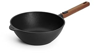 Woll Eco Logic QXR Wok- und Rührpfanne und Rührpfanne - Induktiv -, Ø 24 cm, 10 cm hoch, mit abnehmbarem nachhaltigem Holzstiel - Geeignet für alle Herdarten, PFAS-frei, Antihaft-Versiegelung
