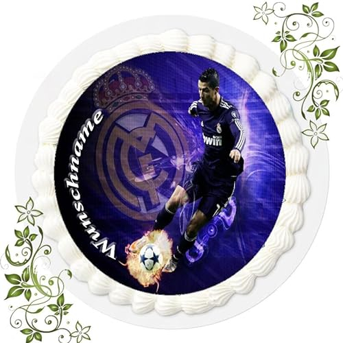 Fussball + Wunschname Tortenaufleger Tortenbild Geburtstag Fondant Ø 20cm Ronaldo Fussball Nr. 44