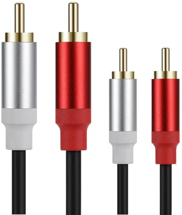 LOKEKE 2 RCA Stecker auf 2 Cinch Stecker Kabel 1,5 m, vergoldet 2 CINCH auf 2 Cinch Audiokabel Kabel Y-Adapter für Tablets, MP3, HiFi-Stereoanlage, Lautsprecher (Stecker auf Stecker)