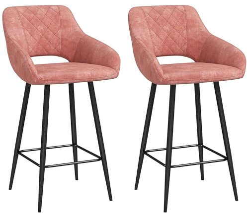 HOMCOM Bar Stools Set of 2 Velvet-Touch Fabric Counter Height Pink