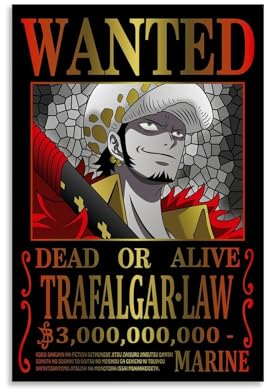 JMOZPOST Anime-Poster mit Aufschrift One Piece Wanted Trafalgar Law, Leinwanddruck, Design Sense of High Appearance Level, für Wohnzimmer, Schlafzimmer, Wanddekoration, Poster kann als Geschenk