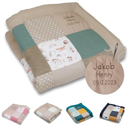 ULLENBOOM Krabbeldecke für Baby mit Personalisierung, 100% OEKO-TEX Materialien, Waldfreunde 120x120 cm - Babydecke mit Namen und Datum, ideal als Spieldecke und personalisiertes Geschenk zur Geburt