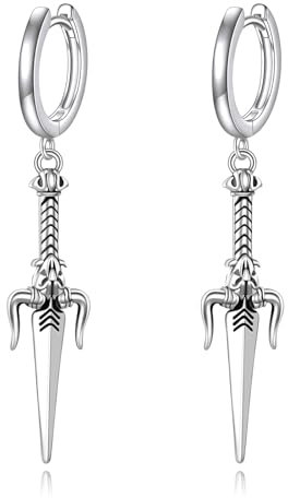 Dreizack Dolch Ohrringe 925 Sterling Silber Dreizack Tropfen Ohrringe Dolch Ohrhänger Dämonen Schmuck Geschenk für Damen und Herren