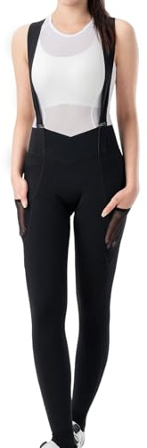 ROCKBROS TVI Radsport Trägerhose Damen Sommer, Fahrradhose Sitzpolster mit Träger Abnehmbare Radhose Lang mit Taschen Gepolstert Atmungsaktiv, Schwarz