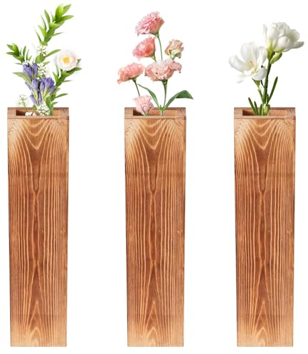 Abiemuce 3 Stück Wandvase aus Holz, Wandpflanzgefäße für Grünpflanzen und Trockenblumen, Wand Vase Home Decor für den Innenbereich, Moderne Wanddekoration im Landhausstil (Walnuss)