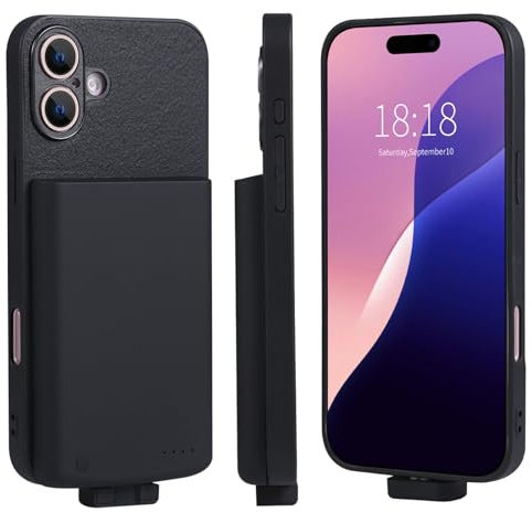 Battery Charger Case for iPhone 16 Plus, Portable Rechargeable Battery Case Extended Charging with for iPhone 16 Plus Extended Cell Phone Battery Charger Cases Black
