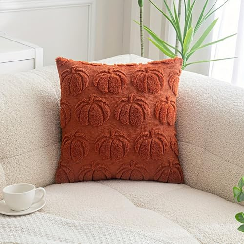Herbst Kissenbezug Kürbis Herbstmotiv,Herbst Kissenbezüge Kissenhülle Herbstliche,Modern Herbstdeko Innen Aesthetic Zimmer Deko,Herbstdeko Pumpkin Kissen,Herbstkissen für Halloween (Braun, 40x40 cm)