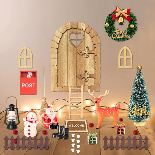 Vakki Wichteltür Set, 43-TLG. Wichtel Set Weihnachten Komplett, Wichtel Zubehör Weihnachten, Weihnachtswichtel Komplett Set mit Wichtel Tür, Briefkästen, Zaun, Kranz, DIY Geschenk für Kinder