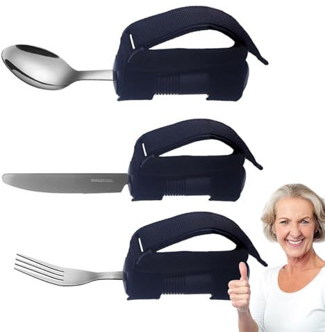 Cubiertos adaptativos para ancianos, 3 utensilios de alimentación para temblores de mano, juego de tenedor de cuchara adaptable para debilidad muscular