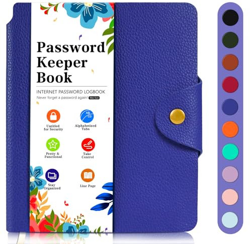 Kleines Passwortbuch Alphabetisch mit Tabs, Elegantes PU Leder Passwortjournal, 15,3 x 13CM, A6 Passwort Logbuch zum Aufzeichnen von Kontakten, besonderen Tagen, Interneteinstellungen, Dunkelblau