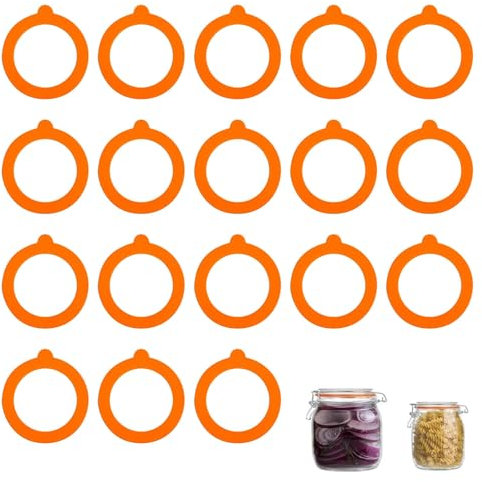 Kilner Jar Seals 18 Pcs Kilner Jar Seals Replacement Rubber Seals for Kilner Jars Silicone Jar Gaskets Seals Prevent Air and Water Leakage, Suitable for Glass Jars and Plastic Bottles (Orange)