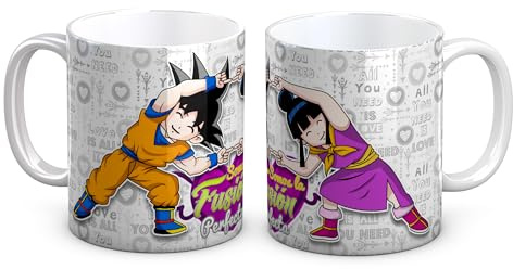 Taza INDIVIDUAL modelo FUSIÓN PERFECTA - GOKU. Regalo para enamorados, aniversarios y ocasiones especiales. Ideal para SAN VALENTÍN. Regalos personalizados. Regalos TPMAS