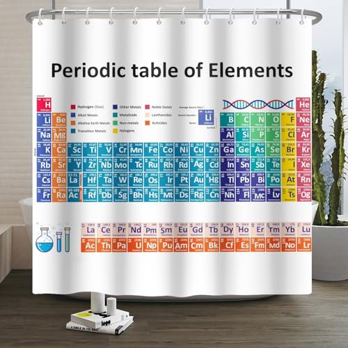 Xiaoterna Periodensystem der Elemente Duschvorhang Abstrakter weißer Badvorhang Tabelle der chemischen Elemente Wasserabweisende Stoff waschbar Duschvorhänge für Badezimmer Dekoration 180x220cm