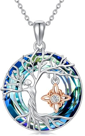 HUKKUN Witches Knot Necklace Sterling Silver Witch Pendant Tree of Life Necklace Witch Jewellery for Women