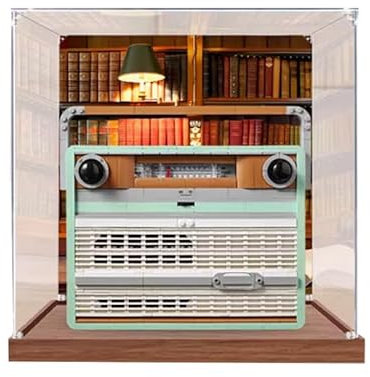HCAEIOFJ Vetrina in acrilico trasparente per icone Lego 10334, applicabile per radio retrò 3 in 1, regalo (solo vetrina) (fondo in legno+sfondo 2)
