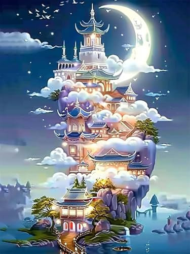5D Diamond Painting Groß XXL Mondpalast 90x120cm, DIY Diamant Painting Bilder Mythos Diamond Painting Erwachsene, Basteln Erwachsene Kunst Malerei, Wand Deko Wohnzimmer, Geschenke für Frauen Z-315