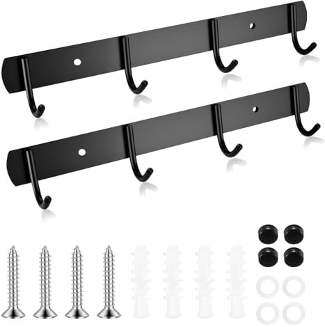 2 Pz Ganci Appendiabiti da Parete, Ganci Attaccapanni da Muro Moderno Nero, Appendiabiti da Porta in Acciaio Inox con 4 Ganci per Appendere Cappotti Cappelli Giacche in Cucina Camera da Letto Bagno