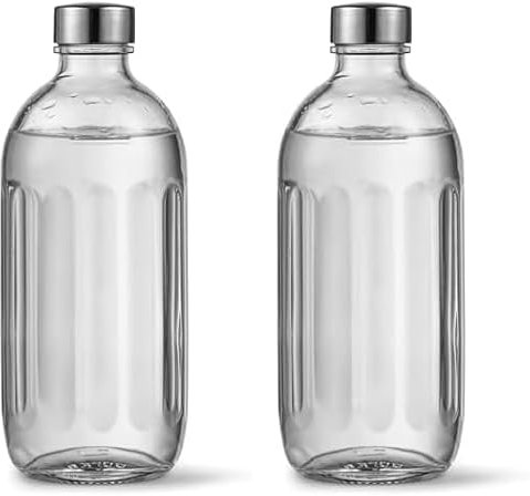 aarke Glasflasche [nur kompatibel mit Carbonator PRO] für Wassersprudler Carbonator Pro, Spülmaschinenfeste, mit Details in Edelstahl (Packung mit 2)