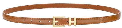 MeeQee Ledergürtel Damen Klassisch Einfarbig Dekorativer Schmaler Taillengürtel Metallschnalle Verstellbarer Dünner Gürtel für Kleider, Hosen, Jeans (Karamell, Einheitsgröße)