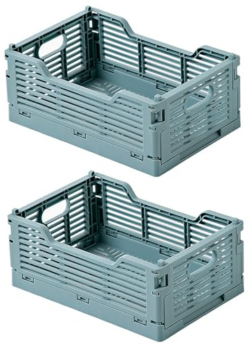 Spesh Kleine Klappbox 2 Stück Klappkiste Faltbar Aufbewahrungskörbe Stapelbar Aufbewahrungsboxen für Küche,Bad,Büro,Schrank(Blau, 22 * 15 * 9cm)