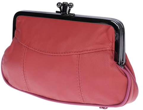 Christian Wippermann Echt Leder Damen Geldbörse mit Clipverschluss 17x10x2-4 cm - Spangengeldbörse mit Reißverschlussfächern - Portemonnaie mit Clip - Elegante Klippbörse Leder für Damen Korall