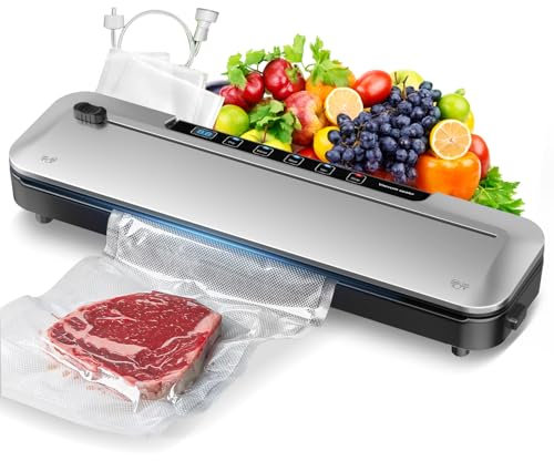 Vacuum Sealer for Food,75 Kpa Precision Suction Power 6-in-1 Food Sealer with Digital Timer, Dry & Moist Food Modes, Compact Design with 10 Vacuum Bags & Built-in Cutter