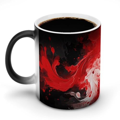 FZMVSQH Red Black White Abstract Magic Coffee Mug Cups Personalized Color Changing Mug Heat Sensitive Heat Changing Coffee Mugs with Handle 11 Oz Mugs Funny Ceramic Cup for Tea/Latte/Milk/Cocoa