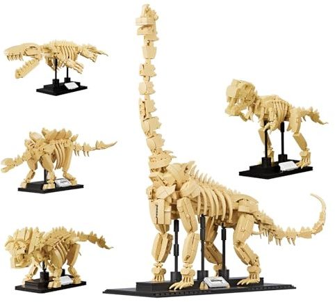 4-in-1-Dinosaurier-Skelett-Bausatz, 1221 Teile T-Rex, Stegosaurus-bausteine | Kombinierbar zu riesigen Brachiosaurus-Fossilien, STEM-Lernspielzeug, kreatives Geschenk für Kinder und Erwachsene