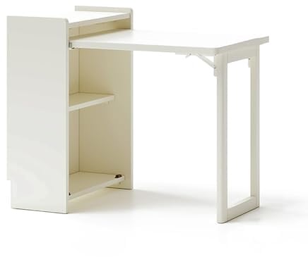 ksxnkhk Kompakter Klappschreibtisch aus Massivholz mit Bücherregal, 2 Ablagefächern, platzsparender Esstisch, Computerarbeitsplatz für das Homeoffice für kleine Räume (27 x 24 x 29 Zoll, w