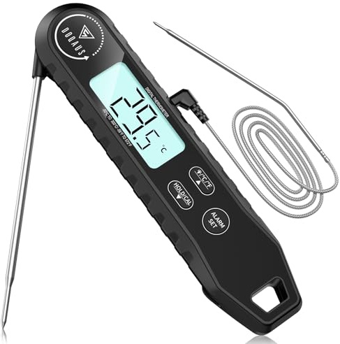 DOQAUS Termometro Cocina con Dos Sondas, Termómetro Horno (Negro) | Lectura 3s, Precisión ±1℃, Alarma Temperatura, Retroiluminado, Calibrable, Apagado Automático, Para Carne, Bbq, Horno