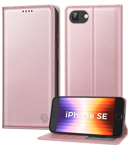 Kirnntca Handyhülle für iPhone SE 2022/2020 iPhone 8/7 Hülle, Kartenfach Premium PU Leder Klapphülle Schutzhülle, Standfunktion Tasche Flip Case für iPhone SE 2022/2020 iPhone 8/7 - Rosegold
