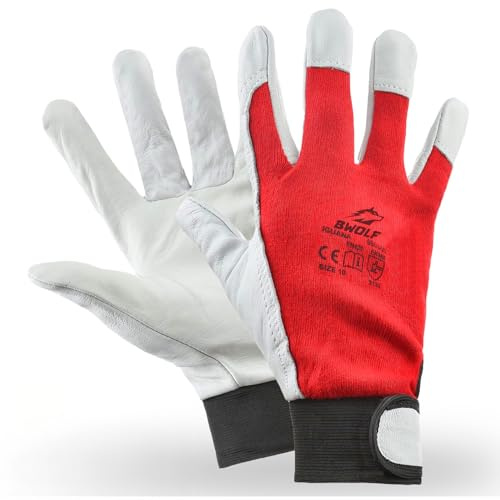 BWOLF IGUANA 12 Paar (24 Stück) Arbeitshandschuhe Herren Lederhandschuhe Schutz Handschuh dornenfest, reißfest mit Klettband (9, 12 stück)