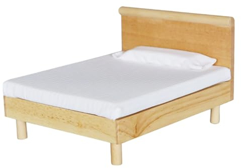Bemonew Weißes Puppenbett aus Holz im Maßstab 1:12. Elegante Miniaturmöbel für fantasievolles Spielen