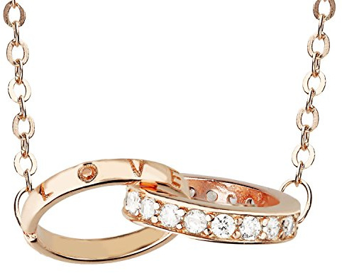 Löb 750er Roségold Vergoldet Halskette Zirkonia Ring Love Gravur Anhänger Damen Kette Ringanhänger Liebe Trachtenkette Trachtenschmuck Dirndl Schmuck
