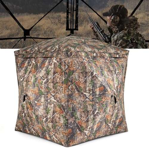 COSTWAY 2/3/4 Person Pop Up Hunting Blind, Camouflage Ground Tent with Carrying Bag, Hunting Blind Gear for Shooting Bird Watching