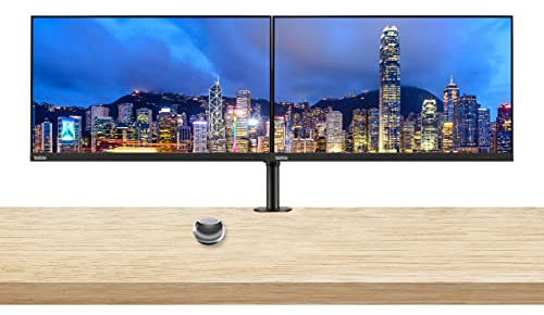 Lenovo ThinkVision S24e-20 23.8 Full HD 1920 x 1080 WLED LCD Monitor 2-Pack Bundle with Mini Speaker, 250 Nit, FreeSync, HDMI-VGA, Raven Black, & Adjustable Desk Mount Monitor Stand