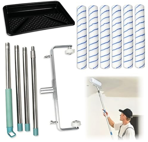 Kit Rouleaux De Peinture De 45 cm,Rouleau Peinture Xxl,Kit Peinture Mur Comprend 6 Rouleaux,Support Réglable (35-60 cm),Une Perche Télescopique 160 Cm,Adapté Aux Murs Et Aux Plafonds