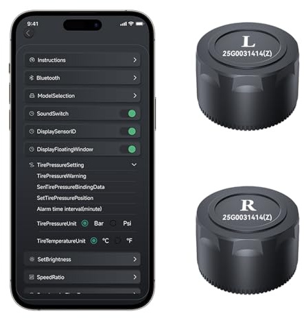 HUAJUN Motorrad TPMS mit App, 2 externen Sensoren, 0-7BAR, für iOS/Android | Motorrad Reifendruck Kontrollsystem, Drahtloser Reifendruck und Temperaturdetektor