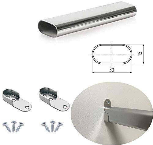 Oval Wardrobe Rail Polished Chrome Hanger Pole Closet, Hanging Rails and Fittings for Clothes (500mm (0.5m) ~19.7″)